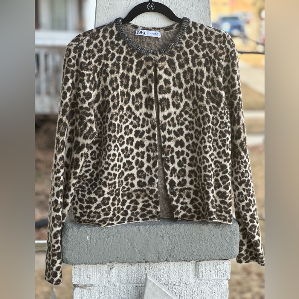 Zara Leopard Print Cardigan in Brown and Cream
